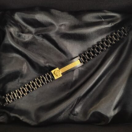 Premium Versace Black Gold Bracelet for Men | Medusa & Greek Key Inspired Stainless Steel Link Chain | Luxury Designer Style Statement Bracelet – Trendy Fashion Jewelry Gift for Him