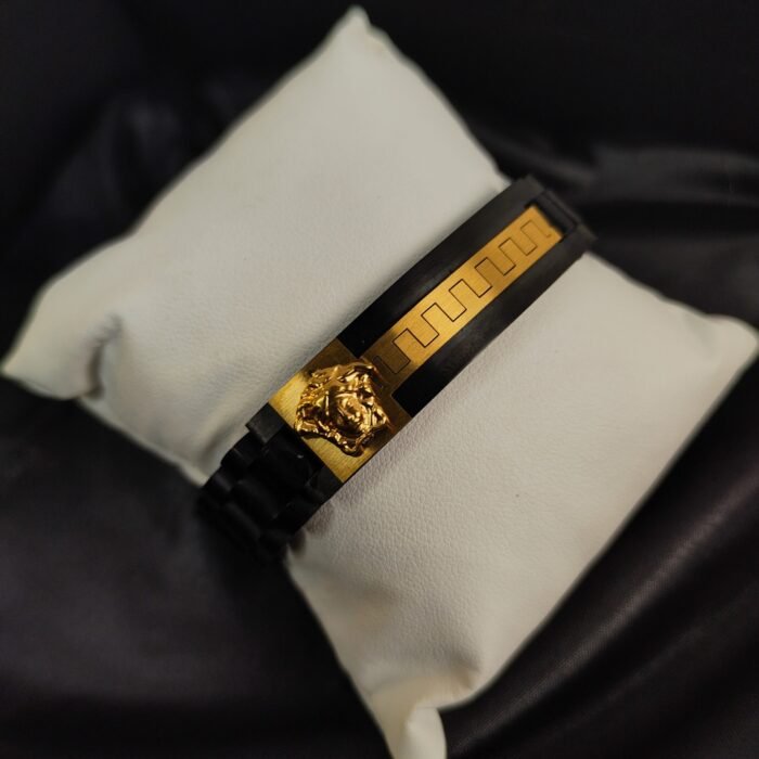 Premium Versace Black Gold Bracelet for Men | Medusa & Greek Key Inspired Stainless Steel Link Chain | Luxury Designer Style Statement Bracelet – Trendy Fashion Jewelry Gift for Him - Image 4