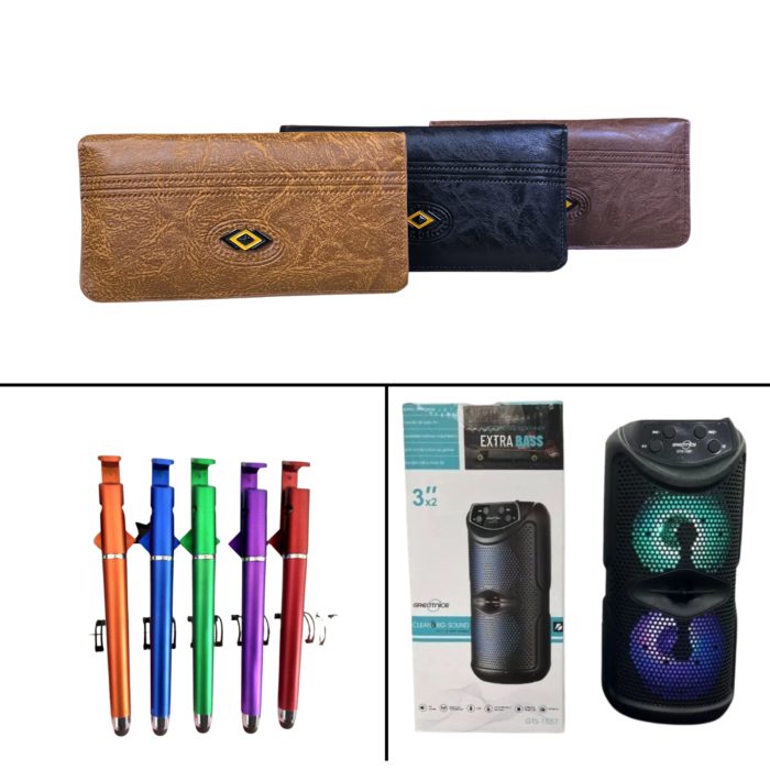 3 in 1 Combo Package – Double 3'' Speaker+Long Wallet+Touch Pen - Image 1