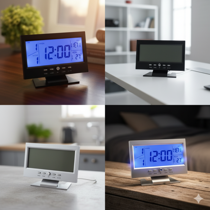 LCD Display Table Clock Digital Calendar and Voice Control Clock - Image 1
