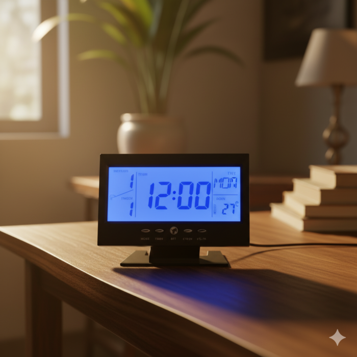 LCD Display Table Clock Digital Calendar and Voice Control Clock - Image 2
