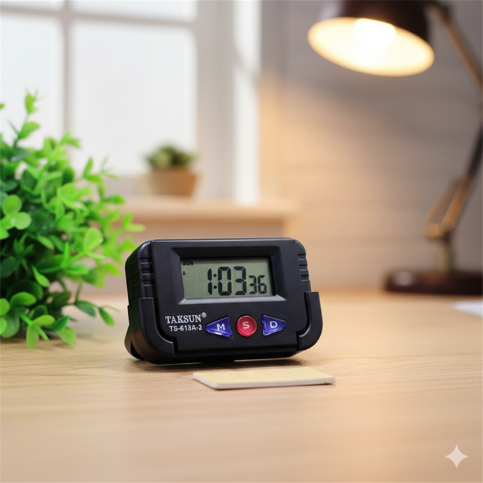 TAKSUN TS-613A-2 Digital Car Dashboard Clock & Desk Timer | Mini LCD Display with Date & Time | Portable Auto Vehicle Electronic Clock | Home Office Compact Timer - Image 2