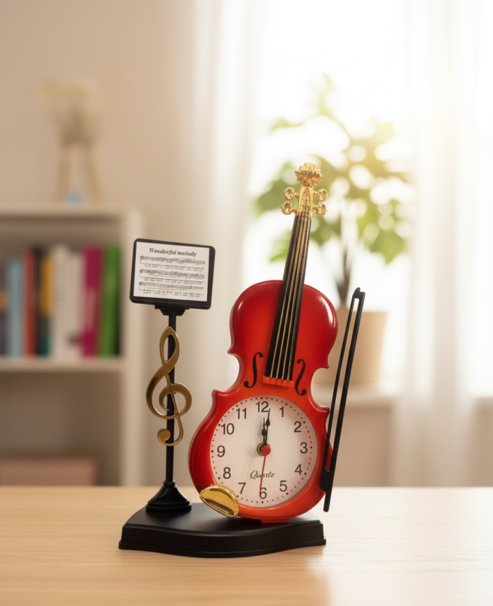 Violin Table Clock | Musical Instrument Alarm Clock | Decorative Violin Design for Home, Bedroom & Desk | Gift for Music Lovers & Violin Players - Image 1