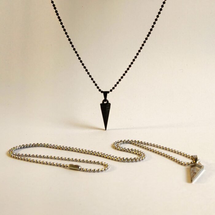 Black Spike Pendant Necklace for Men & Women | Gothic Punk Pendant with Ball Chain | Trendy Black/Silver Spike Necklace - Image 1