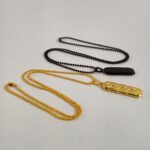 Bar Pendant Necklace for Men & Women | Gold & Black Bar Necklace | Minimalist Geometric Pendant with Ball Chain