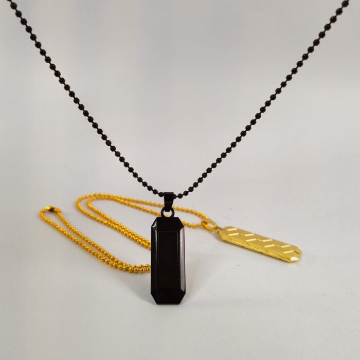 Bar Pendant Necklace for Men & Women | Gold & Black Bar Necklace | Minimalist Geometric Pendant with Ball Chain - Image 2
