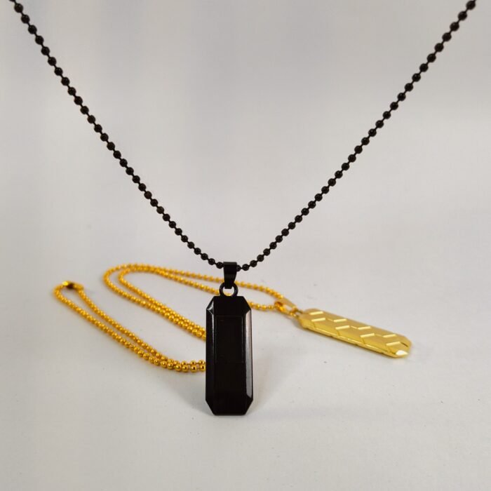 Bar Pendant Necklace for Men & Women | Gold & Black Bar Necklace | Minimalist Geometric Pendant with Ball Chain - Image 2