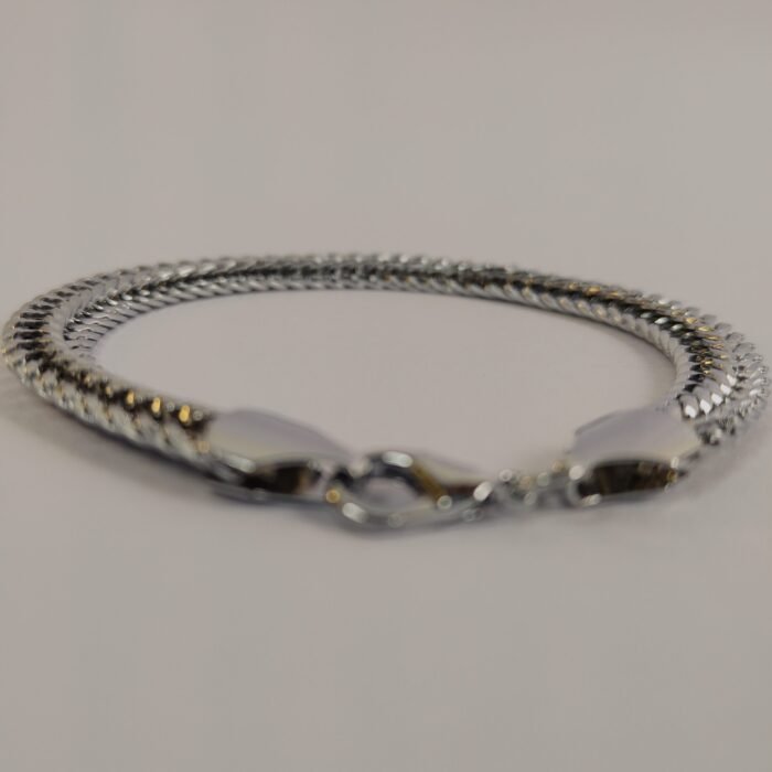 Silver Stainless Steel Hand Chain Link Bracelet for Men & Women | Thick Snake Chain Woven Flat Bracelet - Image 3