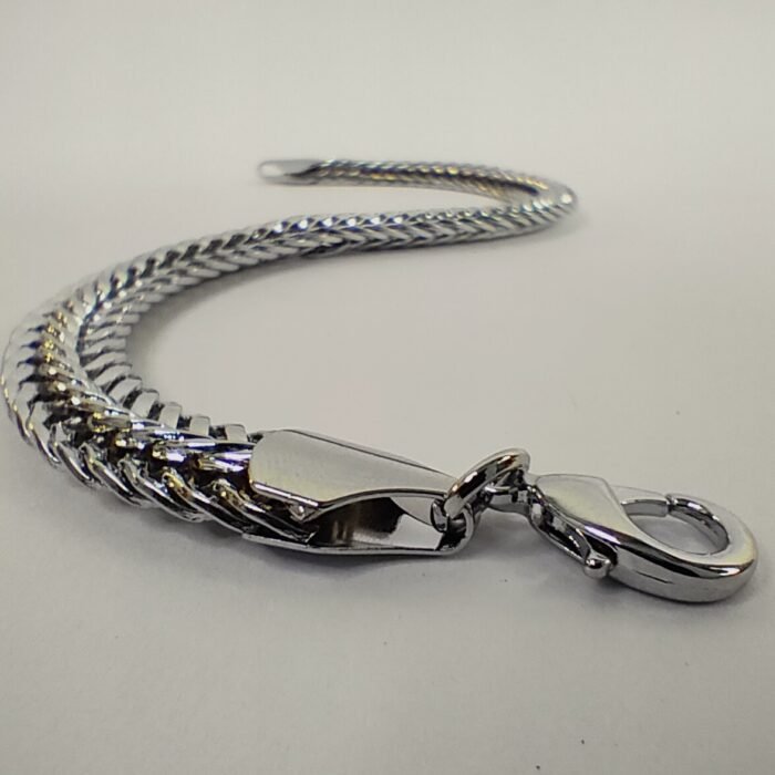 Silver Stainless Steel Hand Chain Link Bracelet for Men & Women | Thick Snake Chain Woven Flat Bracelet - Image 2