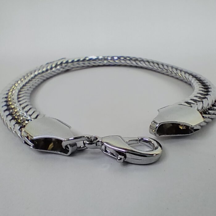 Silver Stainless Steel Hand Chain Link Bracelet for Men & Women | Thick Snake Chain Woven Flat Bracelet - Image 1