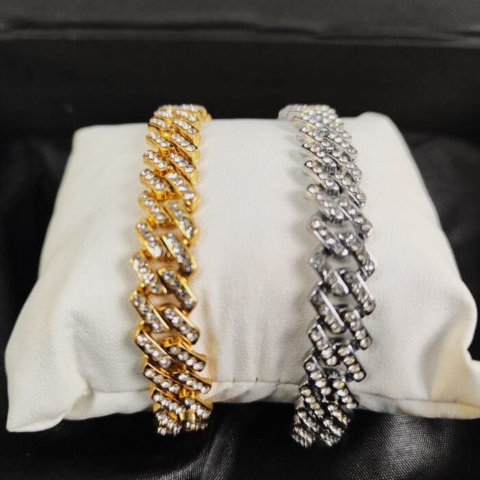 Iced Out Cuban Link Bracelet for Men & Women | Gold & Silver Zircon Bling Bracelet - Image 1