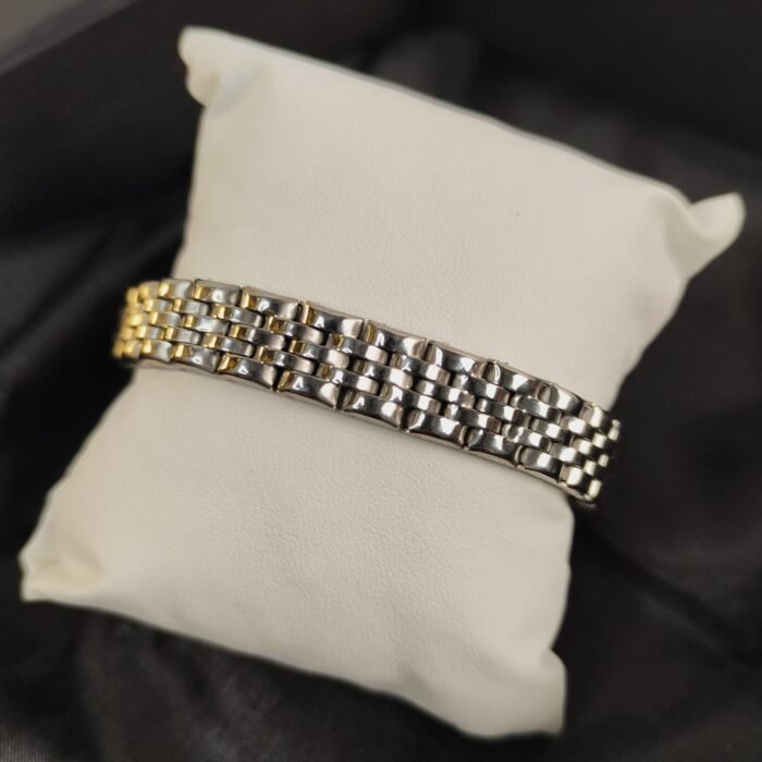 Silver Tone Link Chain Bracelet for Men & Women | Stainless Steel Woven Bracelet - Image 1