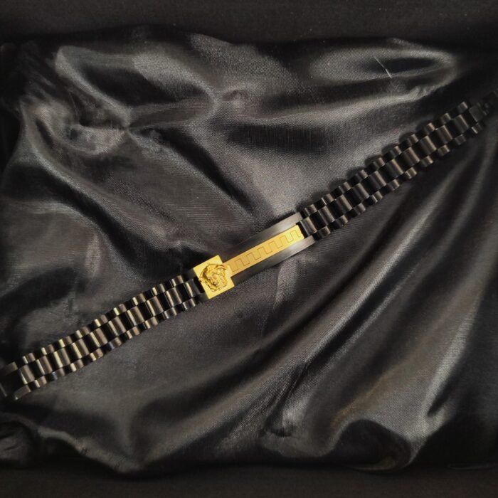 Premium Versace Black Gold Bracelet for Men | Medusa & Greek Key Inspired Stainless Steel Link Chain - Image 3