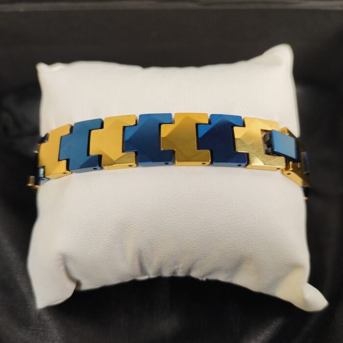 Ceramic Blue Gold Bracelet for Men | Geometric Stainless Steel Masculine Bracelet | Modern Trendy Fashion Jewelry - Image 2