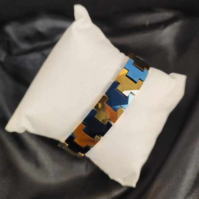 Ceramic Blue Gold Bracelet for Men | Geometric Stainless Steel Masculine Bracelet | Modern Trendy Fashion Jewelry - Image 1
