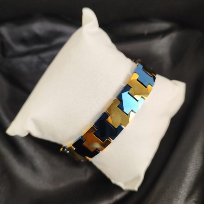 Ceramic Blue Gold Bracelet for Men | Geometric Stainless Steel Masculine Bracelet | Modern Trendy Fashion Jewelry - Image 3
