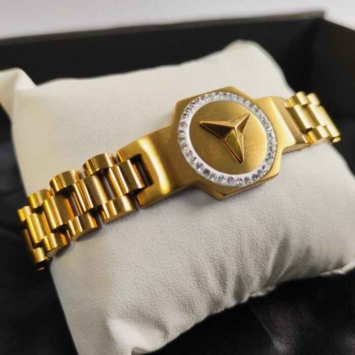 Mercedes-Benz Inspired Gold Tone Luxury Bracelet for Men | Stainless Steel Zircon Car Logo Bracelet - Image 1