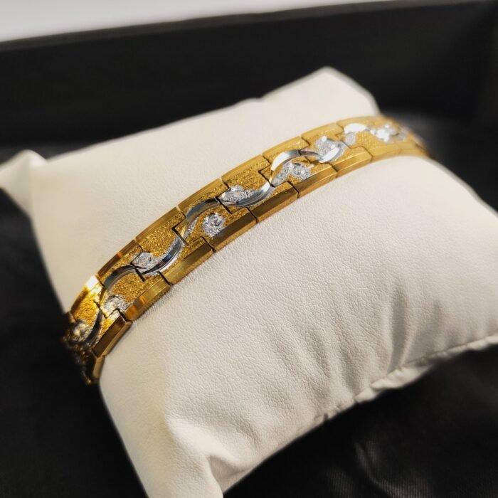 Gold Silver Zircon Bracelet for Women | Luxury Wavy Design Ladies Bracelet | Elegant Party & Wedding Fashion Jewelry - Image 1