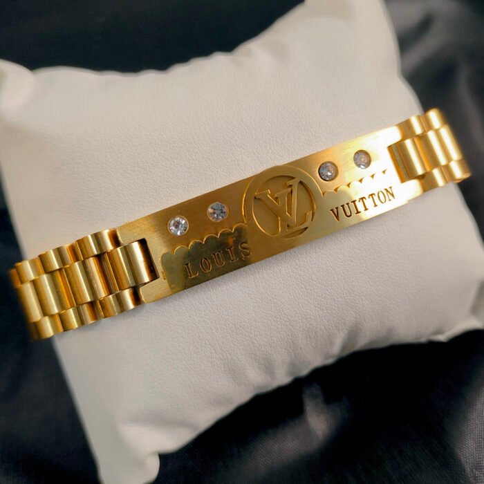 Men's Luxury Gold Plated Louis Vuitton Style Bracelet | Designer Monogram Chain | Stylish Golden Wristband for Men - Image 1