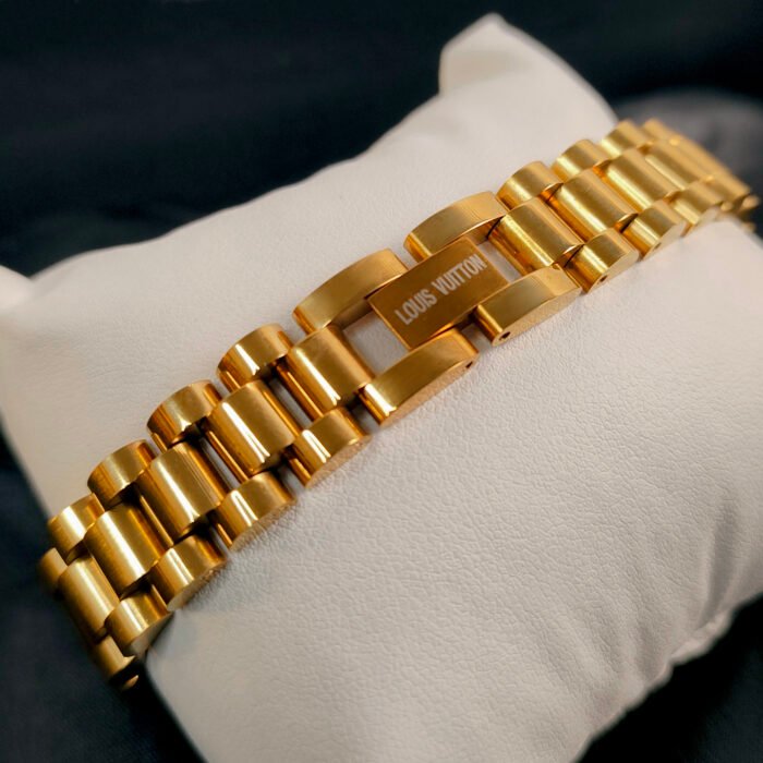Men's Luxury Gold Plated Louis Vuitton Style Bracelet | Designer Monogram Chain | Stylish Golden Wristband for Men - Image 2
