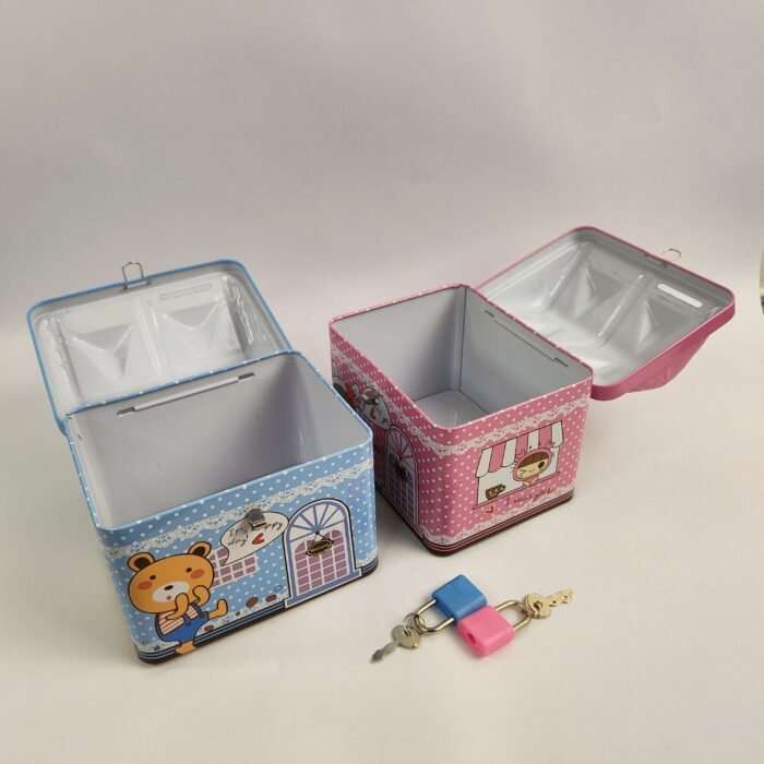 Money Saving Box with Lock & Key | Cute Tin Coin Bank for Children | Portable Piggy Bank for Girls & Boys | Safe Money Storage Box - Image 2