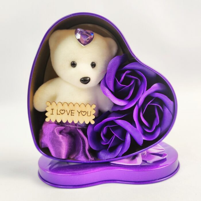 Heart Shape Teddy Bear Gift with Artificial Rose | Romantic Love Gift Set for Girlfriend, Wife & Valentine | I Love You Teddy Flower - Image 2