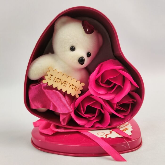 Heart Shape Teddy Bear Gift with Artificial Rose | Romantic Love Gift Set for Girlfriend, Wife & Valentine | I Love You Teddy Flower - Image 3