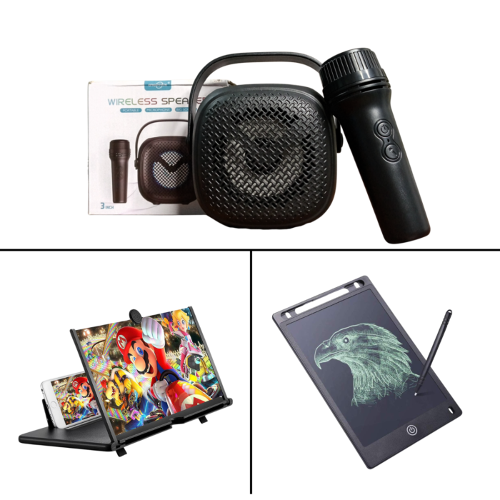 3 in 1 Baby Combo – Mic Speaker+Mobile Screen Magnifier+LCD Writing Tablet - Image 1