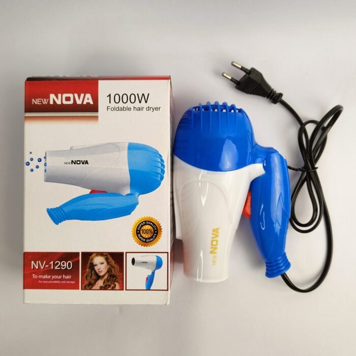 NEW NOVA NV-1290 1000W Foldable Hair Dryer | Portable Travel Hair Blower Machine | Hot & Cold Air Hair Dryer for Men & Women - Image 1