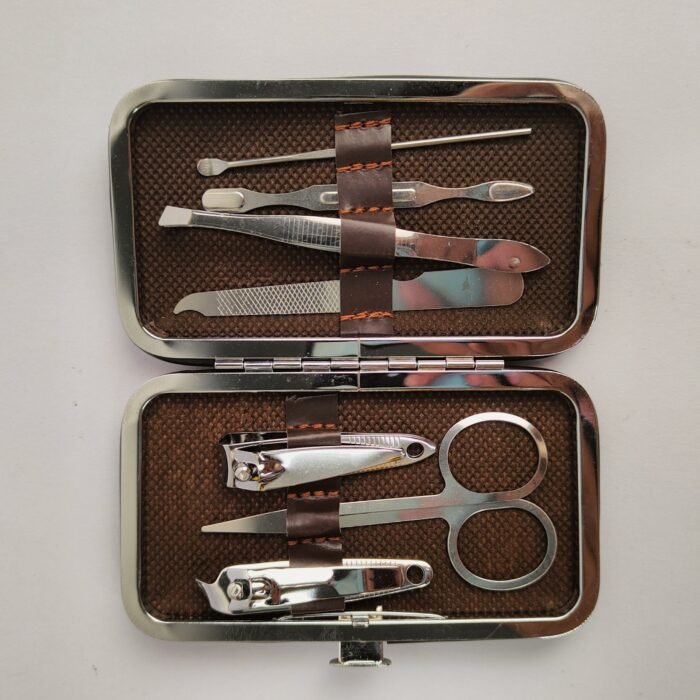 7 Pcs Stainless Steel Manicure Pedicure Set | Nail Cutter Kit with Nail Clipper (Large/Small), Scissors, Tweezers, File, Cuticle Pusher & Ear Pick | Vintage Travel Case | Men & Women - Image 2