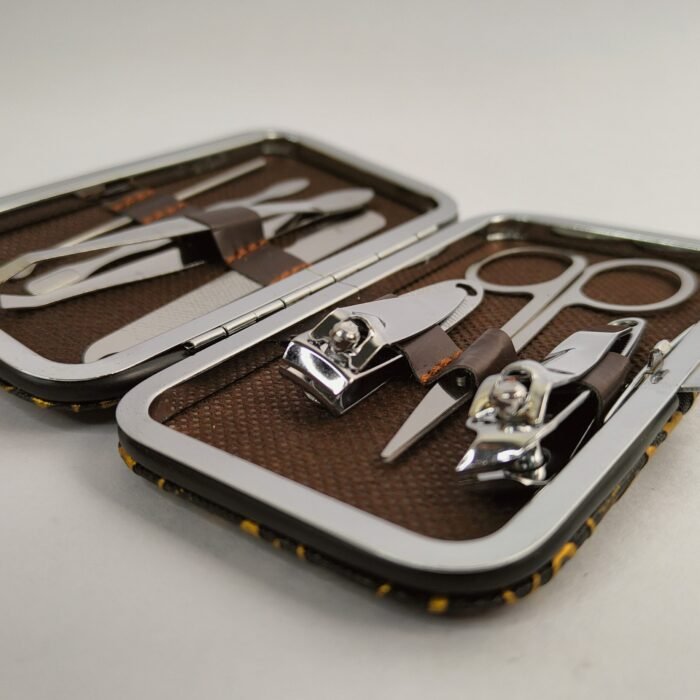 7 Pcs Stainless Steel Manicure Pedicure Set | Nail Cutter Kit with Nail Clipper (Large/Small), Scissors, Tweezers, File, Cuticle Pusher & Ear Pick | Vintage Travel Case | Men & Women - Image 1