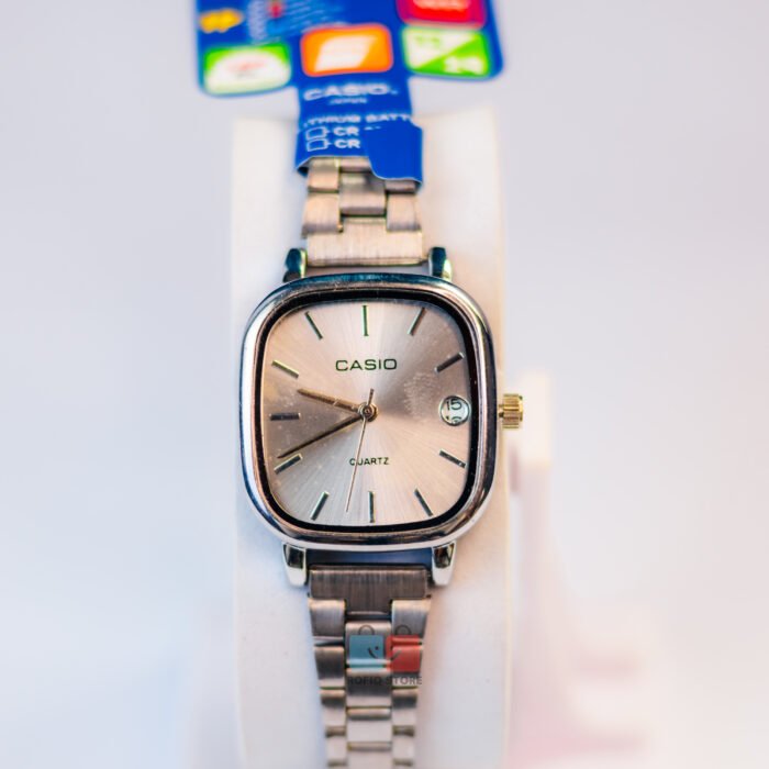 Casio Ladies Square Dial Watch Date Display Quartz Steel Strap - Image 3