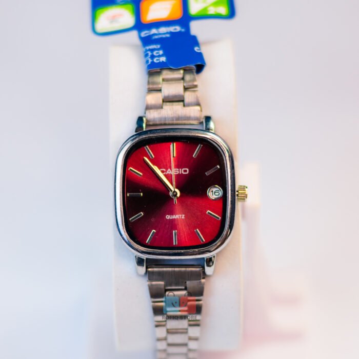 Casio Ladies Square Dial Watch Date Display Quartz Steel Strap - Image 2