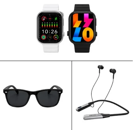 3 in 1 Combo Package - KEQIWEAR KW90 MAX Smart Watch+RECRSI Neckband+Premium Sunglass
