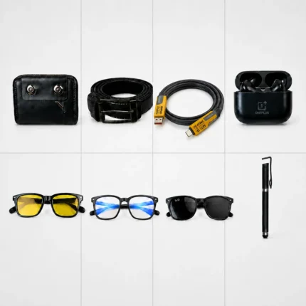 8 in 1 combo. oneplus airbuds pro+card holder money bag+4-in-1 fast charging cable + artificial leather belt+ bluecut glass+night vision glass +sungless+touch pen