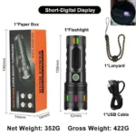 SANFORD LED Flashlight – Original Rechargeable Type-C Zoomable Torch Light with Super Bright Long Range Beam, Waterproof Aluminum Alloy Tactical Flashlight - Image 2